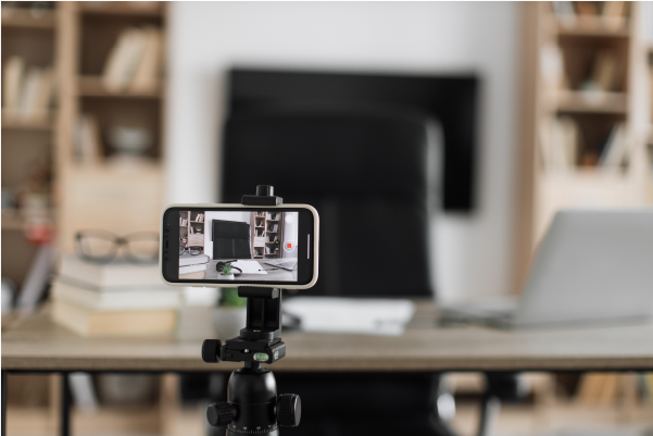 Photo of cell phone being used for video production